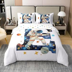 Erosebridal Комплект постельного белья из 100% хлопка с принтом галактики и астронавтами, Blue White E