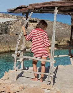 4th & Reckless x Luana Barron Пляжная рубашка с воротником на пуговицах, связанная крючком из хлопка, в красно-белую полоску