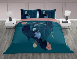 Постельное белье, 100% хлопок, высшего качества 200х220 Trendy 008 Бирюзовый, крупные листья FARO