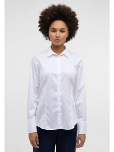 Атласная блузка-рубашка с вытачками на талии белого цвета Eterna