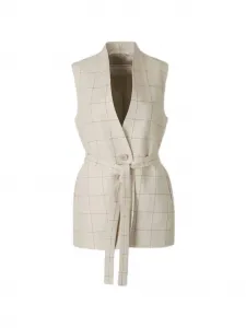 Жакет на поясе с V-образным вырезом и в клетку Peserico, бежевый