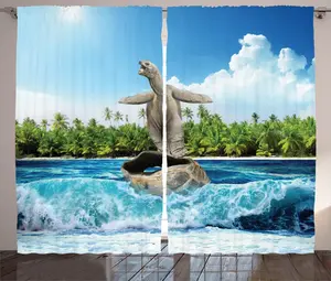 Штора ABAKUHAUS с изображением животных в деревенском стиле, черепаха, плывущая по океану, универсальная тесьма для гостиной с петлями и крючками, 280 x 225 см, разноцветная Abakuhaus