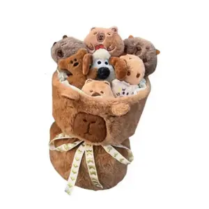 Очаровательная плюшевая игрушка капибара с букетом высотой 35 см Handsome