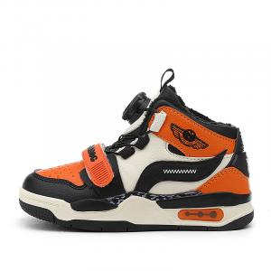 Кроссовки детские с антискользящей амортизацией, теплые, высокие BOBDOG, черный/оранжевый