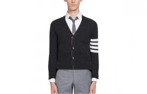 Кардиган из кашемира с 4 полосами THOM BROWNE, темно-серый