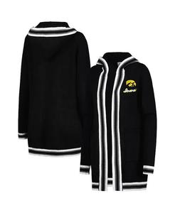 Женский черный свитер-кардиган с капюшоном Iowa Hawkeyes One More Round Tri-Blend Striped Gameday Couture