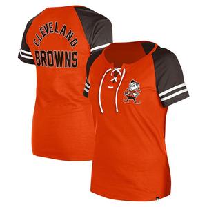 Женская оранжевая футболка реглан на шнуровке New Era Cleveland Browns Throwback, цвет Brn Orange