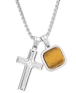 Мужское серебряное ожерелье с английской молитвой «Отче наш» в виде вращающегося креста и квадратной подвески, 24 дюйма Steeltime, silver