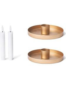 Novaliv 2 круглых металлических подсвечника для конусных свечей, диаметр 9 см, матовое золото