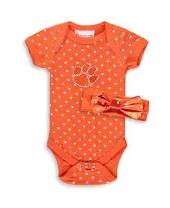 Комплект боди и повязки на голову с принтом «Сердца» в оранжевом цвете Clemson Tigers для мальчиков и девочек Two Feet Ahead