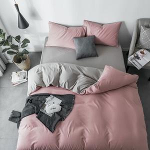 LUOLAI HOME Комплект постельного белья, 4 предмета, простыня на резинке 150 см, пододеяльник 150x200 см, средний серый + светло-розовый