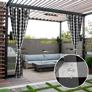 Водонепроницаемая уличная штора с петлями, черно-белый сетчатый рисунок, 52*94 дюйма ele eleoption