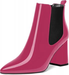 Женские уличные ботильоны ROSERWISH с острым носком, эластичными вставками, лакированные, стильные, на массивном каблуке 3,3 дюйма