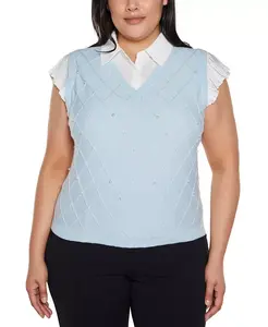 Большой размер, свитер с рукавами-крылышками и двумя рукавами Belldini, синий