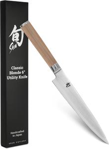 Kai Shun Classic White, универсальный нож, 15 см, дамаск 32 слоя, VG-MAX сердцевина, 61 HRC, рукоять из паккавуда