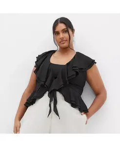 Топ с милыми оборками больших размеров CITY CHIC, черный