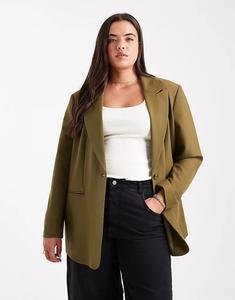 Свободный приталенный блейзер ASOS DESIGN Curve цвета хаки