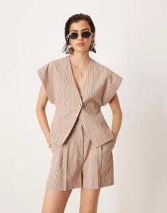 Жилет с запахом и льняным комбинезоном в полоску норки Asos Design