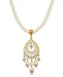 Ожерелье из ажурного искусственного жемчуга золотистого оттенка с кристаллами 2028, white