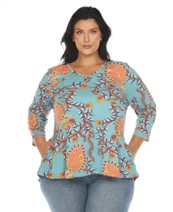 Яркая богемная блуза свободного кроя Plus Size White Mark, синий