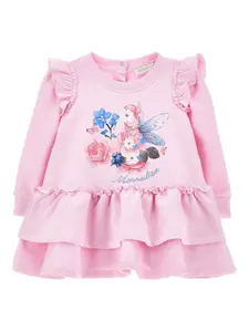 Платье с оборками и цветочным принтом Monnalisa, розовый