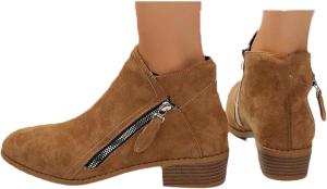 Женские замшевые сапоги AMAZIDEAL с устойчивым каблуком в западном стиле, винтажные ботильоны с круглым носком и боковой молнией, удобные нескользящие ботинки на низком каблуке для осени, Brown