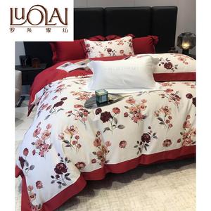 LUOLAI HOME Комплект постельного белья 4 предмета, размер 200 см, простыня, пододеяльник 220x240 см, 2 наволочки, цвет красный