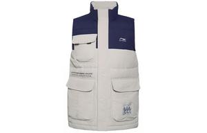 Спортивная модная коллекция жилет мужской пепельно-сланцевый/рассеянный синий/футбольно-серый/металлический золотой Lining, синий/серый/золотой