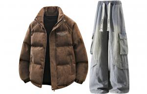 Повседневный спортивный костюм Unisex с воротником стойкой утепленный X1617, coffee top+желтый mud pants