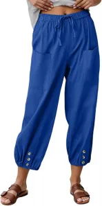 Плюс сайз льняные капри для женщин с завязками на талии