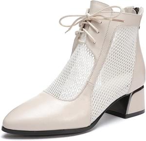 Женские сексуальные ботильоны YDN из сетки с заостренным носком, низким широким каблуком, на шнуровке и молнии, модная обувь, размеры 4-15 US, White