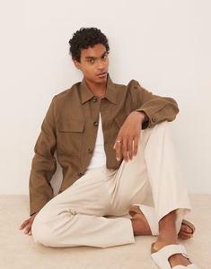 Льняная рубашка Mango коричневого цвета