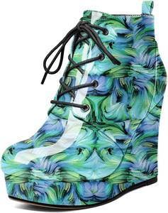 Younton Женские ботильоны на танкетке, ботинки с платформой, короткие ботильоны, с круглым носком, шнуровкой, на танкетке, сапоги, 10,2 см, теплые нарядные ботинки для вечеринок, вечерняя обувь