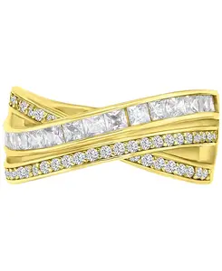 Кольцо с двумя рядами перекрещивающихся камней с кубическим цирконием и круглыми камнями Macy'S, gold