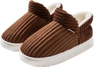 Женские и мужские ботильоны-тапочки с плюшевой подкладкой, теплые для дома и улицы, удобные, с флисовой подкладкой и стелькой с эффектом памяти, с противоскользящей подошвой Generic, 01 Coffee