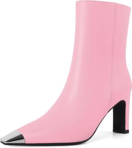 Женские ботильоны AUMOTED на толстом каблуке с высокой платформой, серебристой носовой частью, квадратным носком, боковой молнией, модные короткие ботинки, каблук 3,5 дюйма