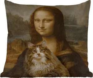 Подушка для улицы - Мона Лиза - Кошка - Леонардо да Винчи - Винтаж - Произведения искусства - Старые мастера - Живопись - 45x45 см - Устойчива к атмосферным воздействиям - Подушка для отдыха - Фотоподушка - Декоративная подушка MuchoWow