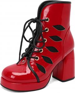 Женские ботильоны на платформе Aflngle с шнуровкой, модные с круглым носком, массивным высоким каблуком, короткие ботинки, повседневные, удобные, нескользящие, для вечеринок, выпускных и под платья, Red