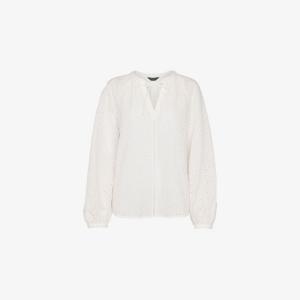 Блуза Whistles из хлопка с V-образным вырезом и вышивкой, белый