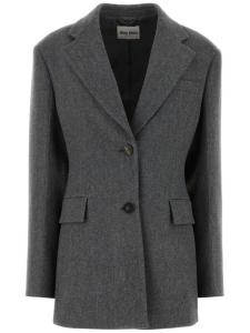 Блейзер с тисненым логотипом Miu Miu, серый