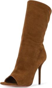 Женские ботильоны FSJ на высоком каблуке с открытым носком, средней длины, из замши, эластичные, повседневные, размеры 4-15 M US, Brown