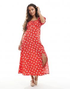 Платье макси Miss Selfridge Petite Spun Tea с красными цветочными узорами