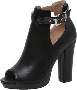 Женские летние ботильоны с открытым носком, вырезами, ремешком на щиколотке и пряжкой, на каблуке, с массивным устойчивым каблуком, нарядные сандалии NIGXWNS, 10 Black