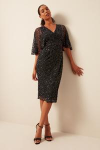 Полностью украшенное платье миди с имитацией застежки-конверта Maya, черный