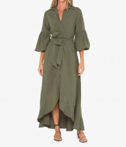 Льняное миди-платье в оливковом цвете JBQ