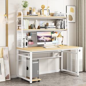 Стол компьютерный 100x60 см с полками, белый + светлый орех [сетчатая панель], Xinmeikai
