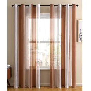 Шторы из прозрачной вуали с люверсами, прозрачные шторы для гостиной и спальни, Ш140 x В245 см, комплект из 2 шт., шторы с люверсами, современные полосатые шторы easy home