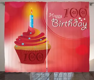 Штора в деревенском стиле ABAKUHAUS "День рождения", 100 старых кексов, универсальная, тесьма для гостиной, с петлями и крючками, 280 x 245 см, цвет: оранжевый, розовый, красный Abakuhaus