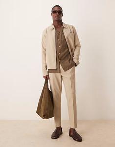 Элегантные зауженные брюки в рубчик цвета песочного камня Asos Design