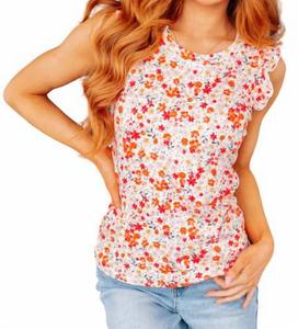 Топ Katie с цветочным принтом и оборками на рукавах в цвете Coral Multi Shewin